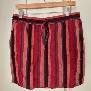 Garnet Hill linen skirt red stripes with pockets